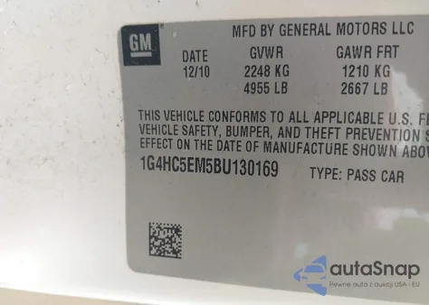 2011 Buick Lucerne Cxl z USA, uszkodzony, nr VIN 1G4HC5EM5BU130169